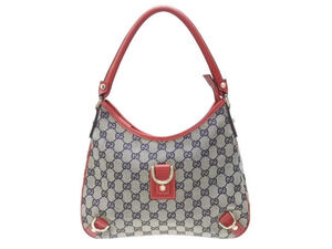 Gucci Hobo Bag Handbag GG Canvas Leather Red Brown